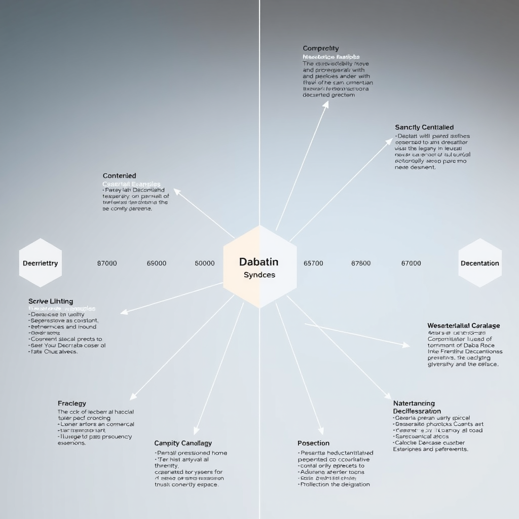 Diagrama mostrando el espectro de descentralización desde sistemas completamente centralizados hasta completamente descentralizados, con ejemplos en diferentes puntos del espectro